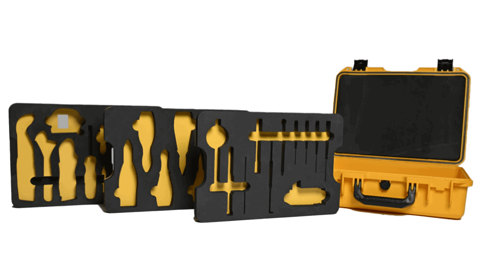 Entire yellow kit with inserts lined up.