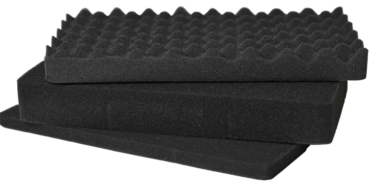 Stacks of different textured foam pieces.